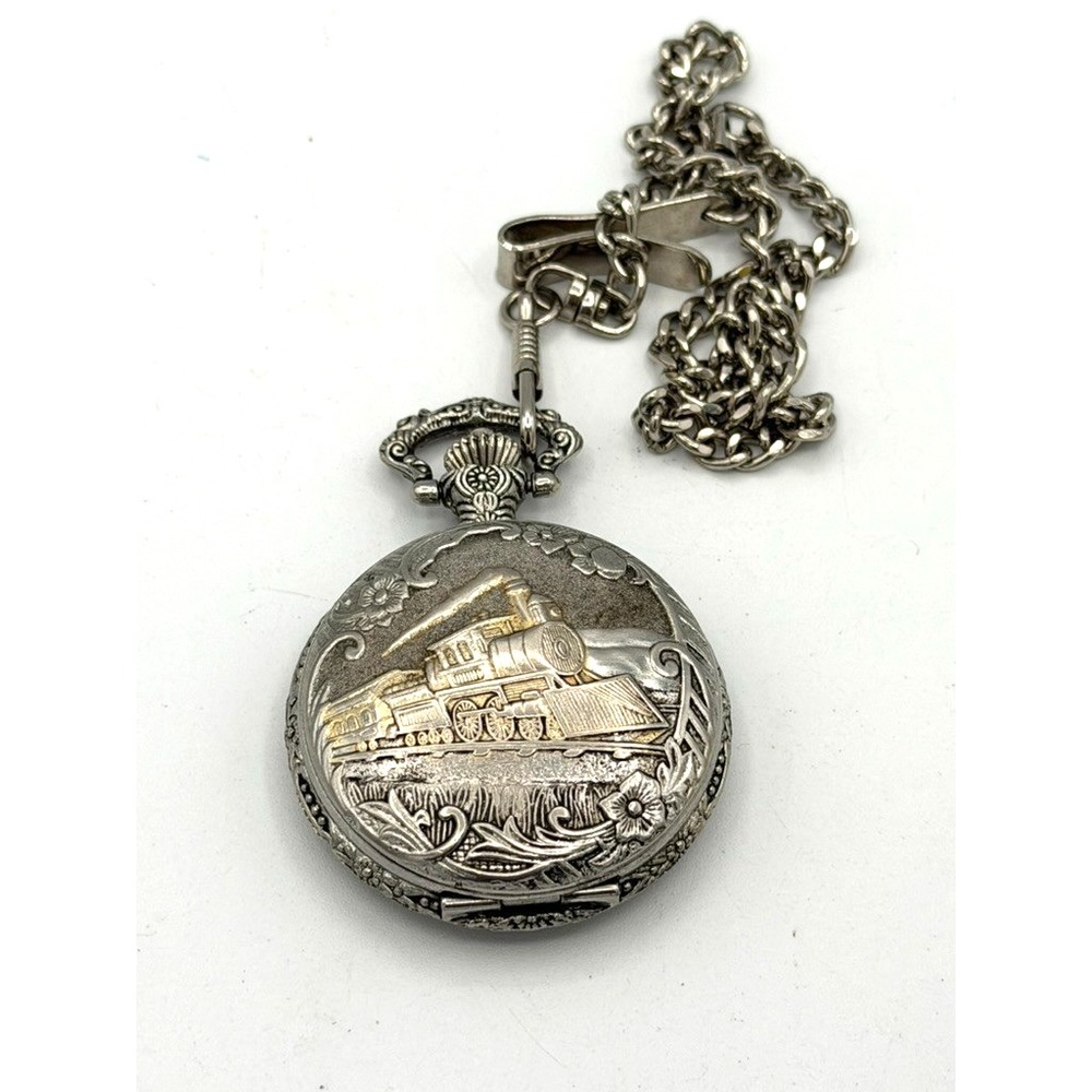 Watch-It Quartz Pocket Watch Train Locomotive Full Hunter Chain Running 47mm